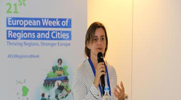 A photo of Anke Möllers, the Coordinator of EUCF, speaking