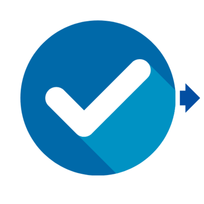 A check mark and an arrow pointing right